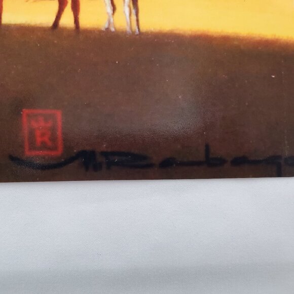 Vibrant Native American Horseback Riders Sunset Art Print Wall Decor - Picture 2 of 4